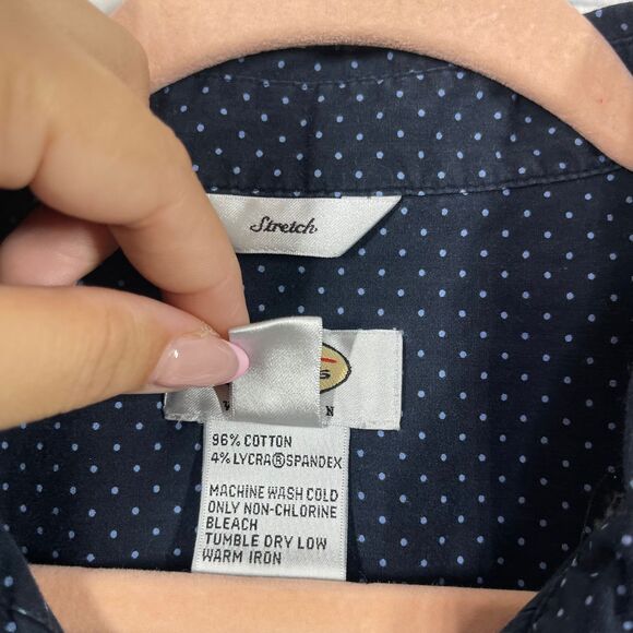 Talbots Classic Button Shirt Women Plus XXL Navy Polka Dots Preppy Office Career - Picture 7 of 11